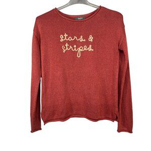 Marled Womens Size Small Stars and Stripes Coral Red Sweater